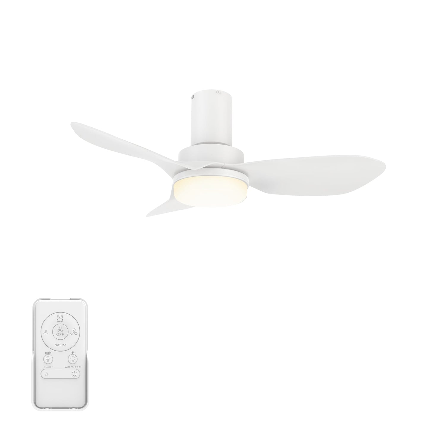 CARRO USA Daisy 36-in White Indoor Flush Mount Smart Ceiling Fan with Light and Remote (3-Blade) LS363V2-L12-W1-1-FM
