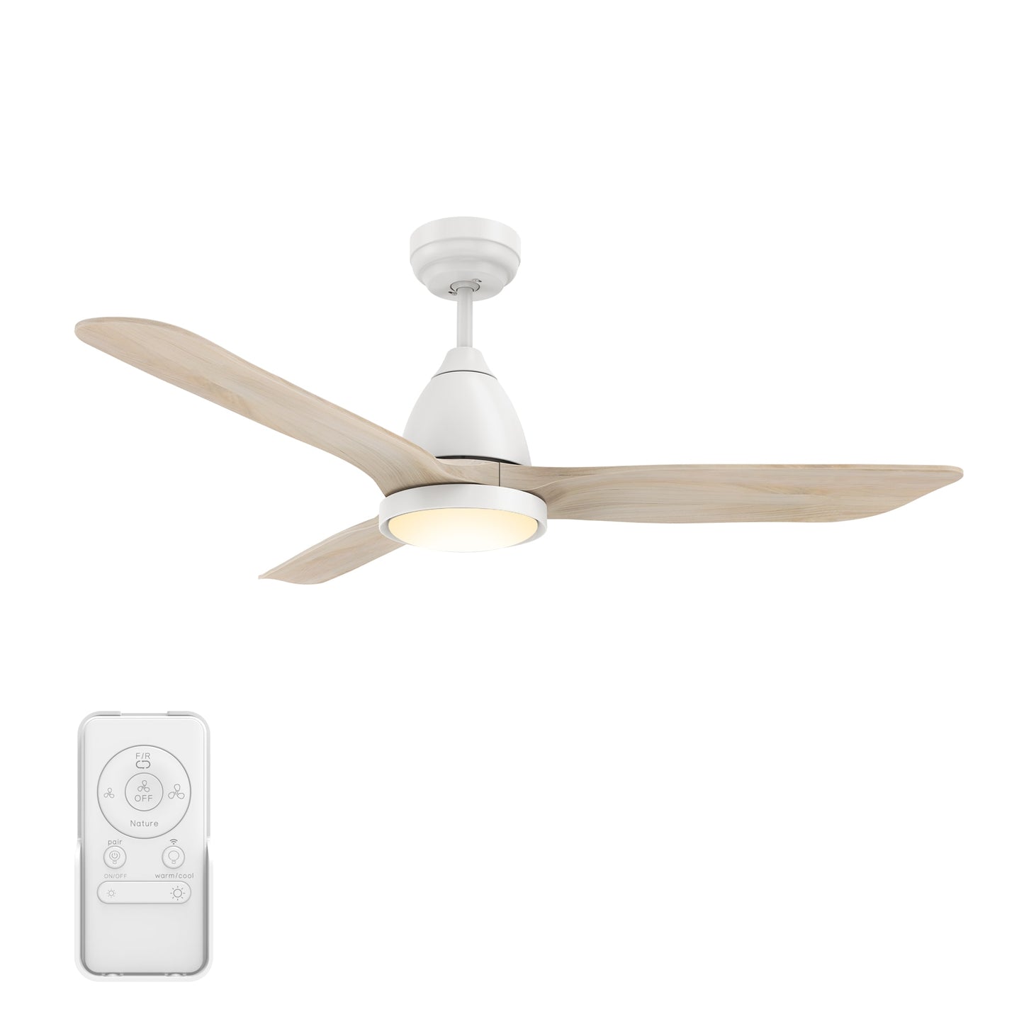 CARRO USA Koa 52-in White with Solid Wood Whitewashing Blades Indoor/Outdoor Smart Ceiling Fan with Light and Remote (3-Blade) LS523F3-L12-WM1-1
