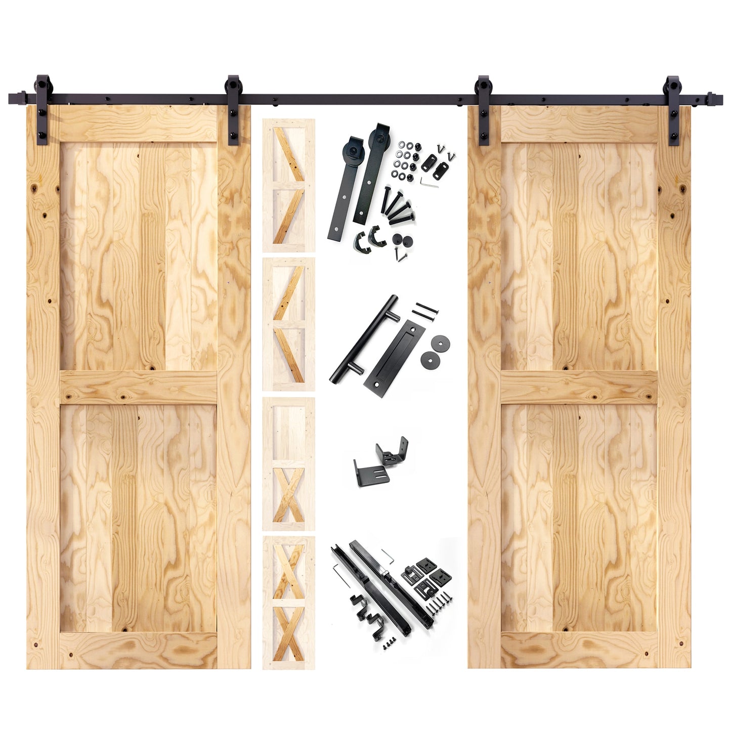 HOMACER 38-in x 80-in Unfinished Unfinished Pine Wood Solid core Double Barn Door (Hardware Included)