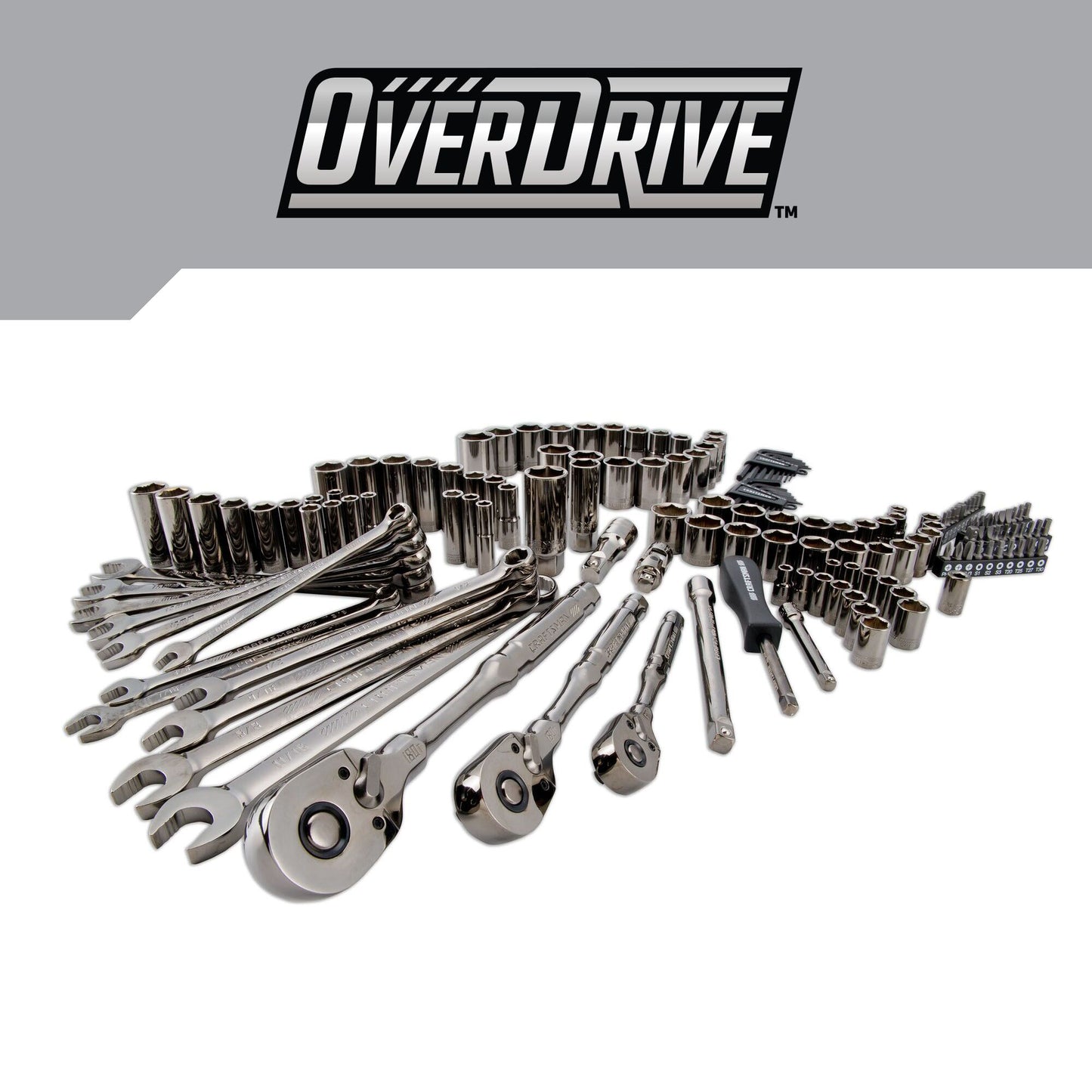 CRAFTSMAN OVERDRIVE 154-Piece Standard (SAE) and Metric Gunmetal Chrome Mechanics Tool Set with Hard Case CMMT99154L