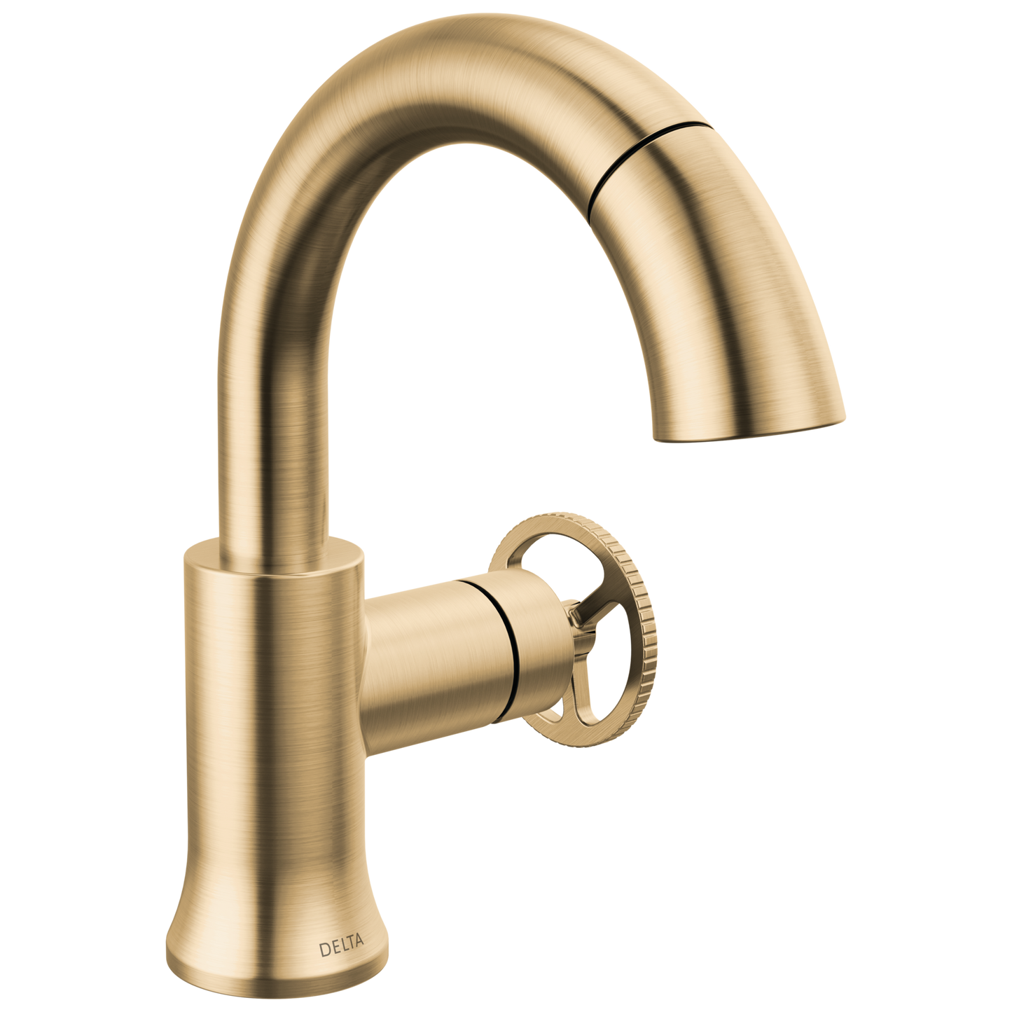 Delta Trinsic Champagne Bronze Single hole 1-handle WaterSense Mid-arc Residential Handle Pull-down Bathroom Sink Faucet with Drain