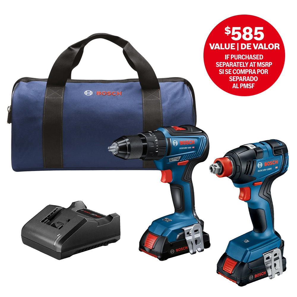 Bosch 18-volt 2-Tool Brushless Power Tool Combo Kit with Soft Case (2-Batteries Included and Charger Included) GXL18V-240B22