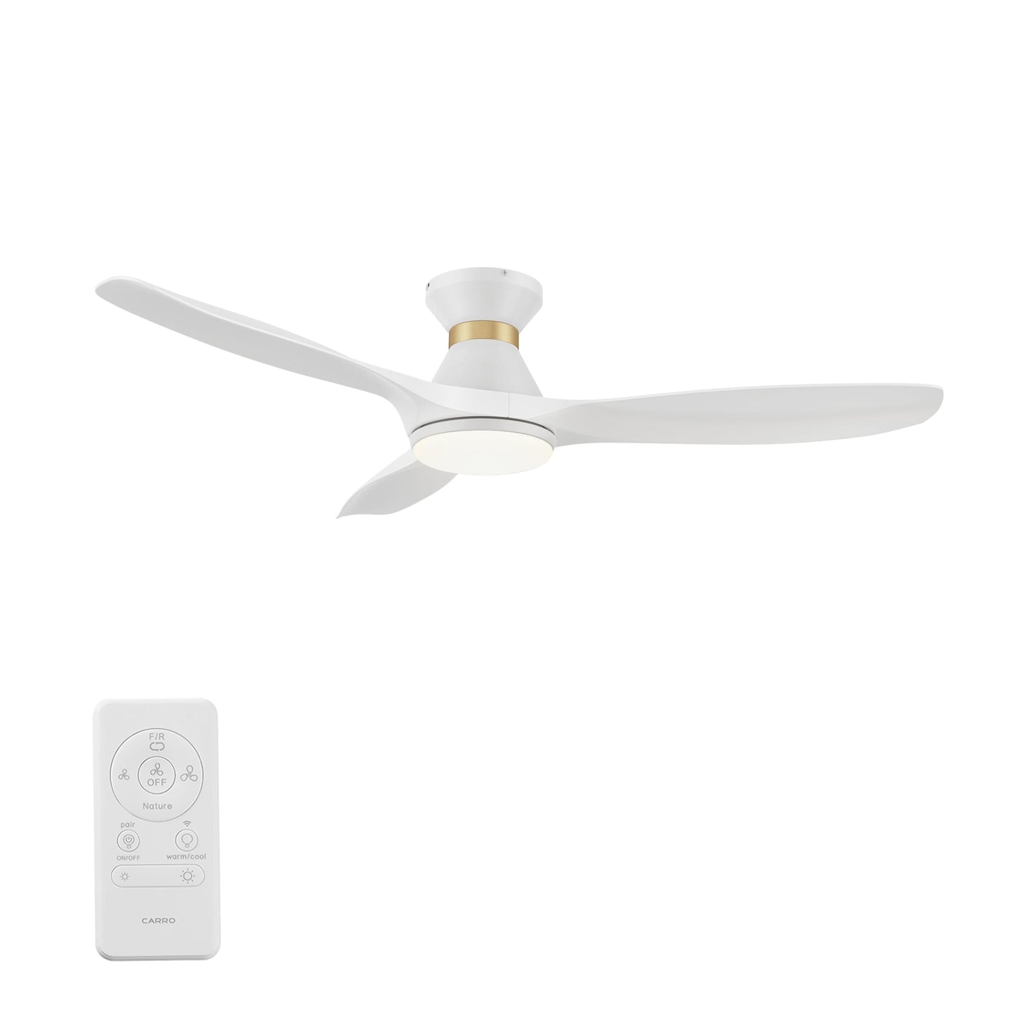CARRO USA Kore 52-in White Indoor Flush Mount Smart Ceiling Fan with Light and Remote (3-Blade) LS523A4-L12-W1-1-FMA