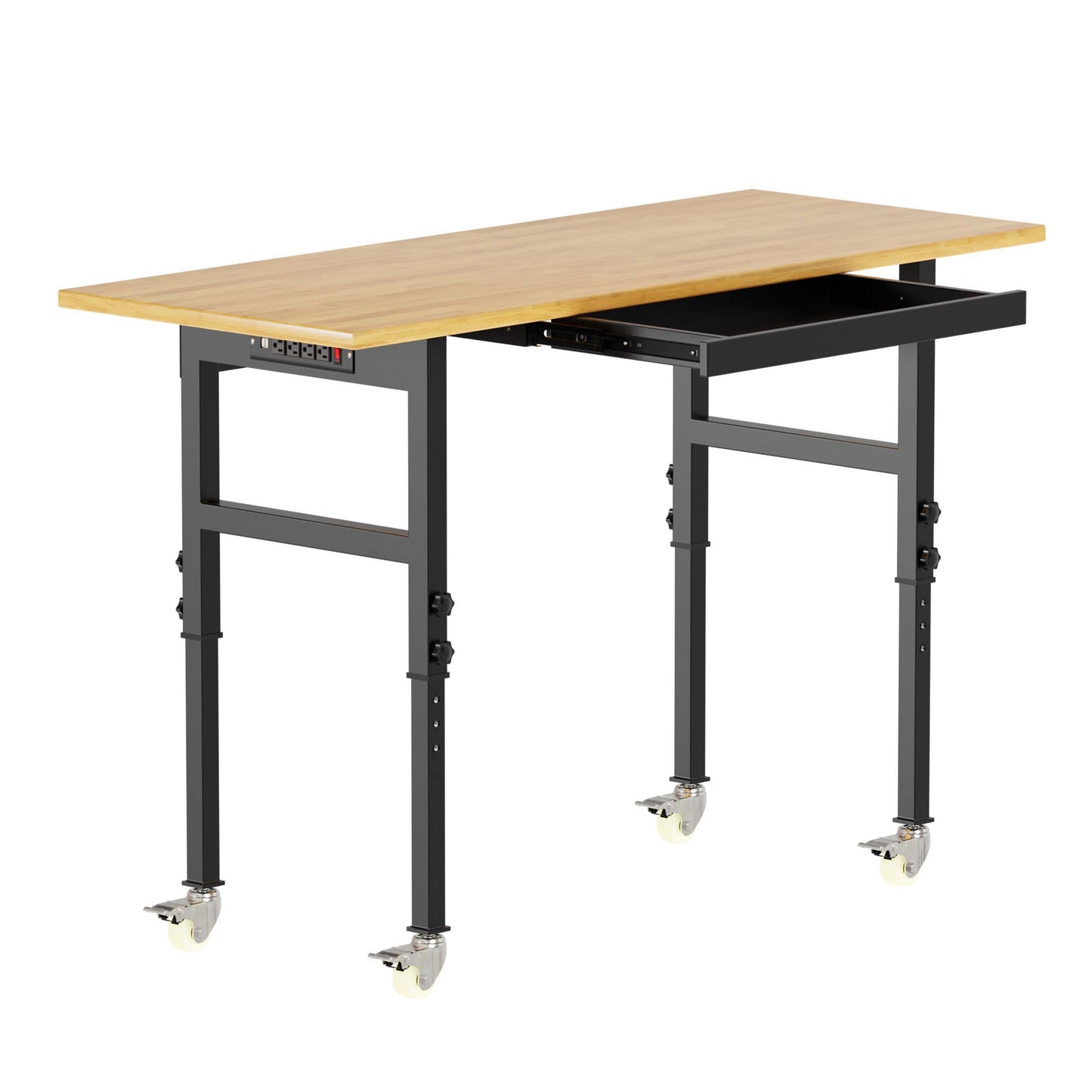 RaDEWAY 48-in L x 40-in H 1-Drawer Rolling Black Wood Adjustable Height Work Bench TH060703-48