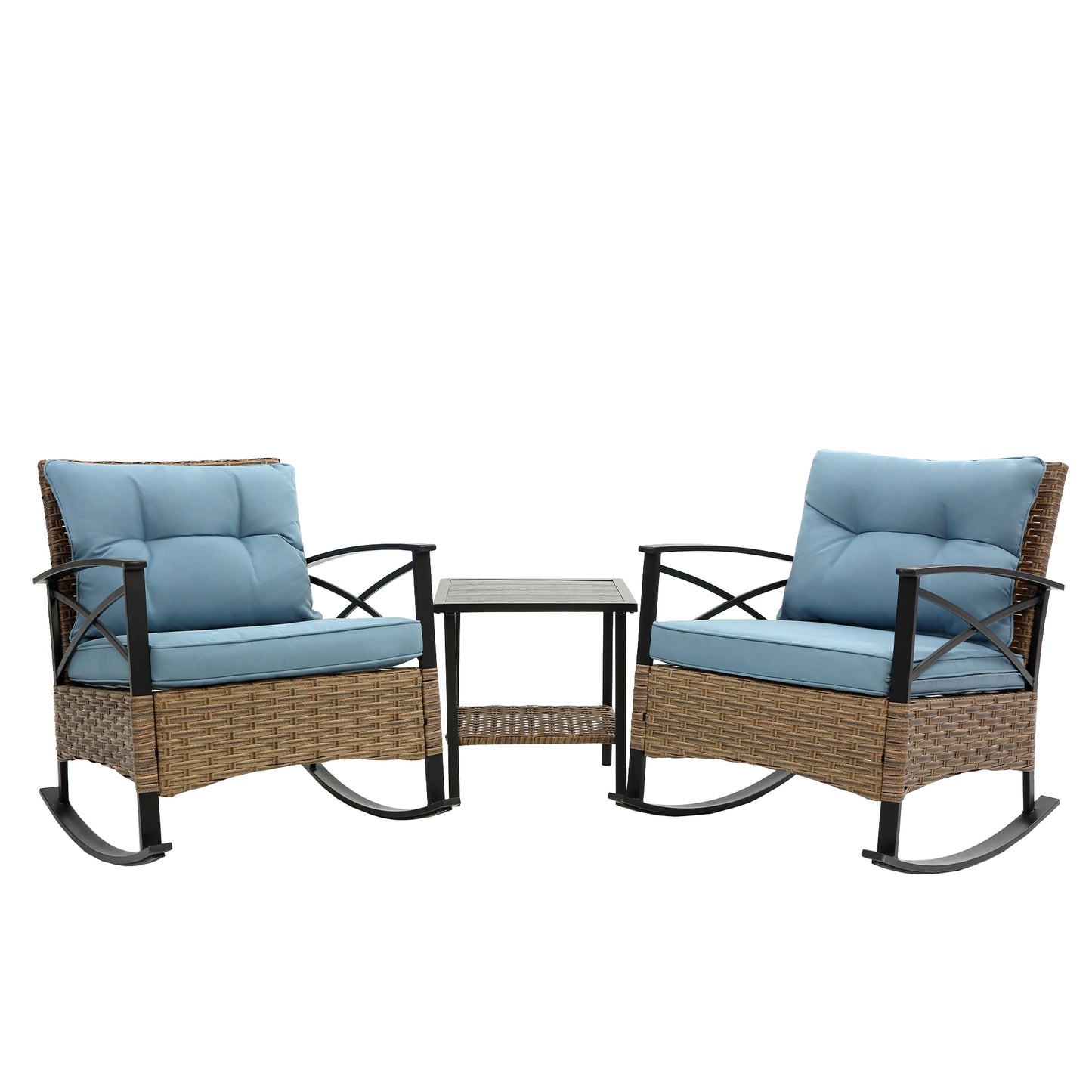 AHIOU HOME Alton 3 -Piece Wicker Patio Conversation Set with Blue Cushions