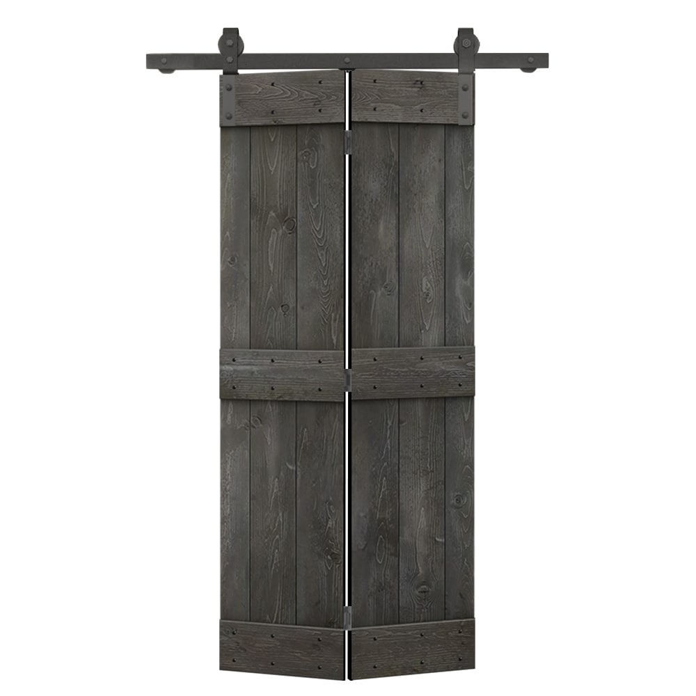 CALHOME 20-in x 84-in Carbon Gray Mid-Bar Pine Wood Solid core Single bifold Barn Door (Hardware Included)