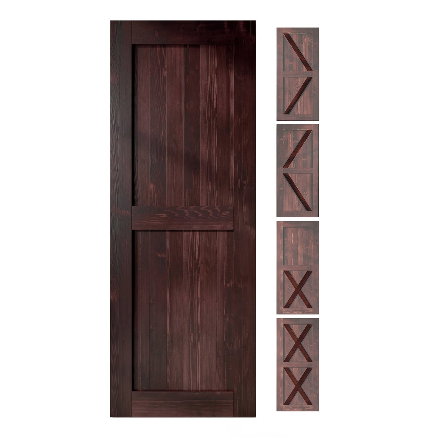 HOMACER 40-in x 80-in Red Mahogany Pine Wood Solid core Single Barn Door (Hardware Not Included)