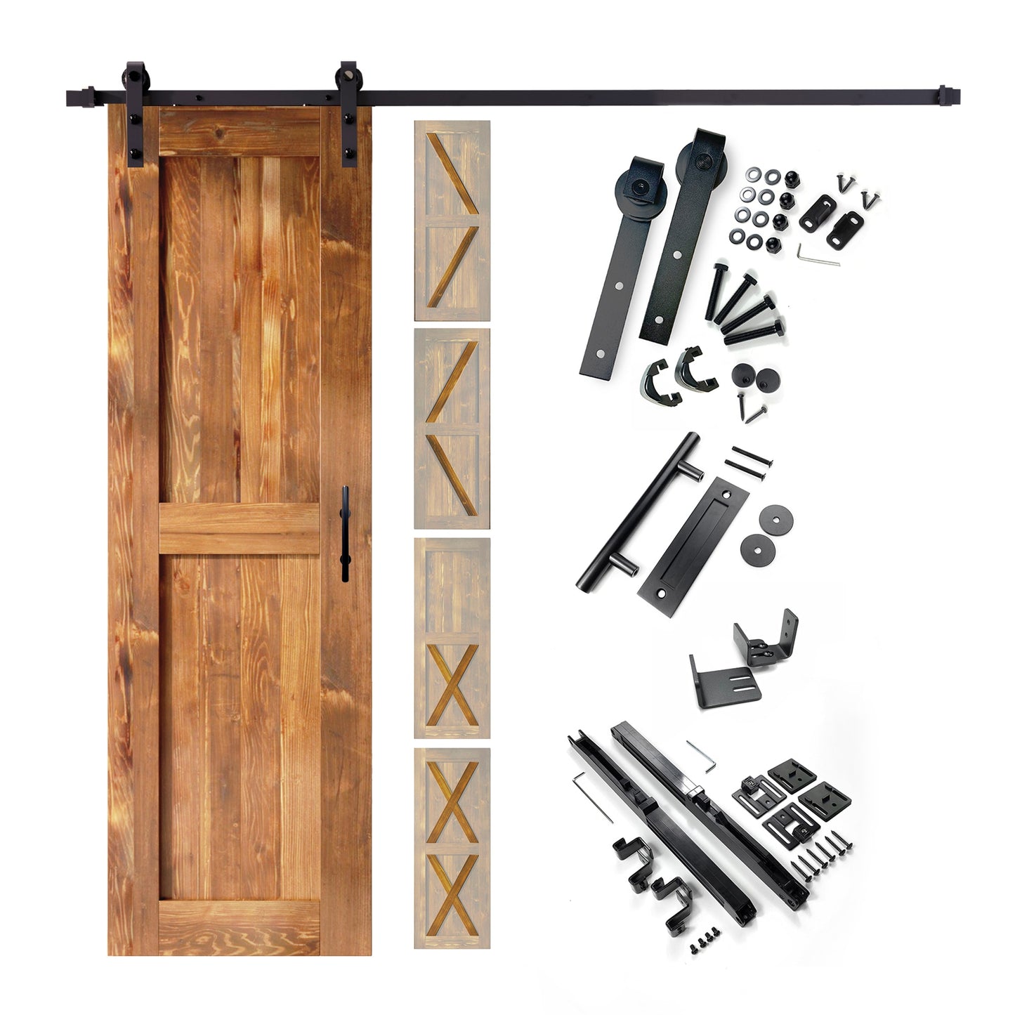 HOMACER 28-in x 80-in Early American Pine Wood Solid core Single Barn Door (Hardware Included)