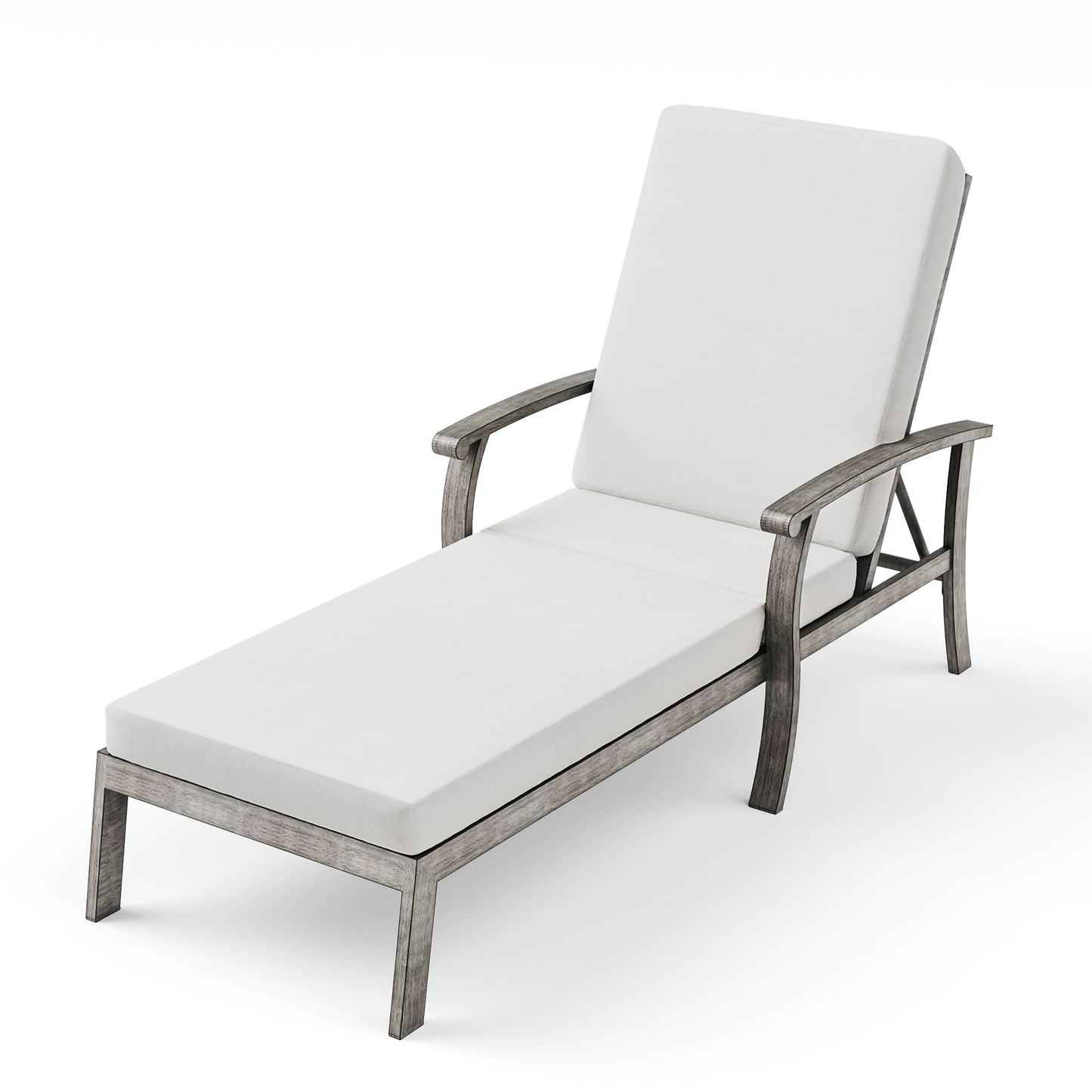 ChillPavilion Gray Aluminum Frame Stationary Chaise Lounge Chair with White Solid Seat