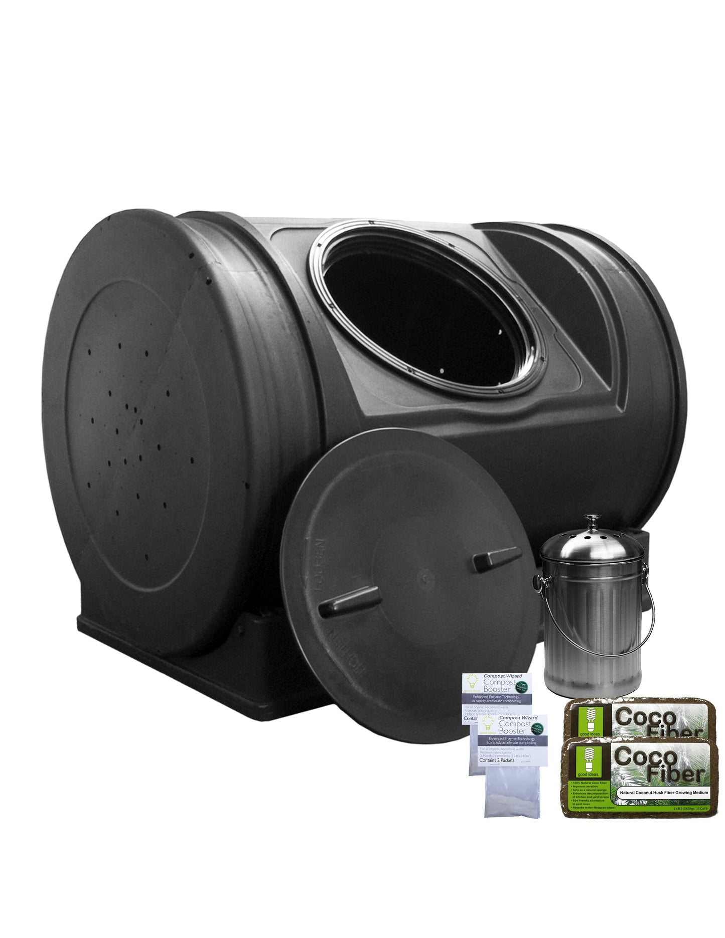 Compost Wizard Black Plastic Tumbler Composter with Twist Lid, 7 cu. ft. Capacity, Outdoor Use, Child Safe, Breather Holes EZCJR-STA