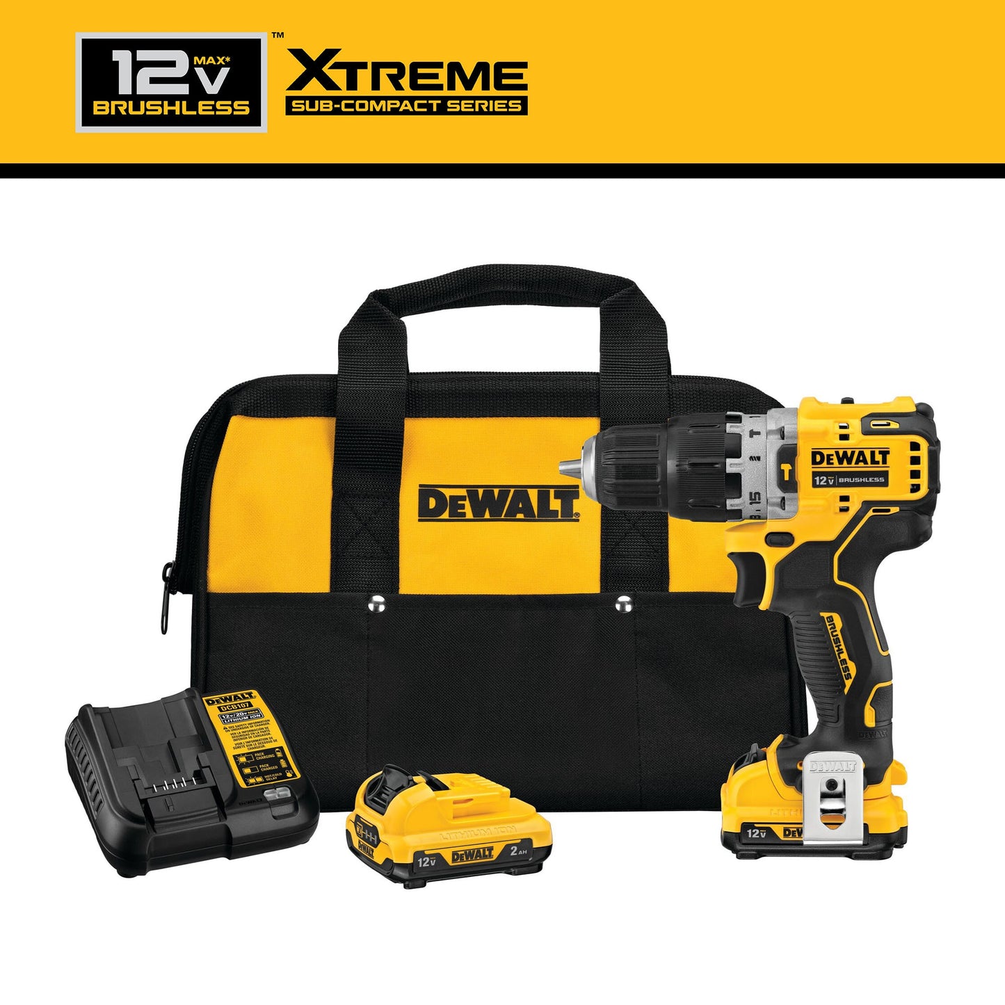 DEWALT XTREME 3/8-in 12-volt Max Variable Speed Brushless Cordless Hammer Drill (2-Batteries Included) DCD706F2