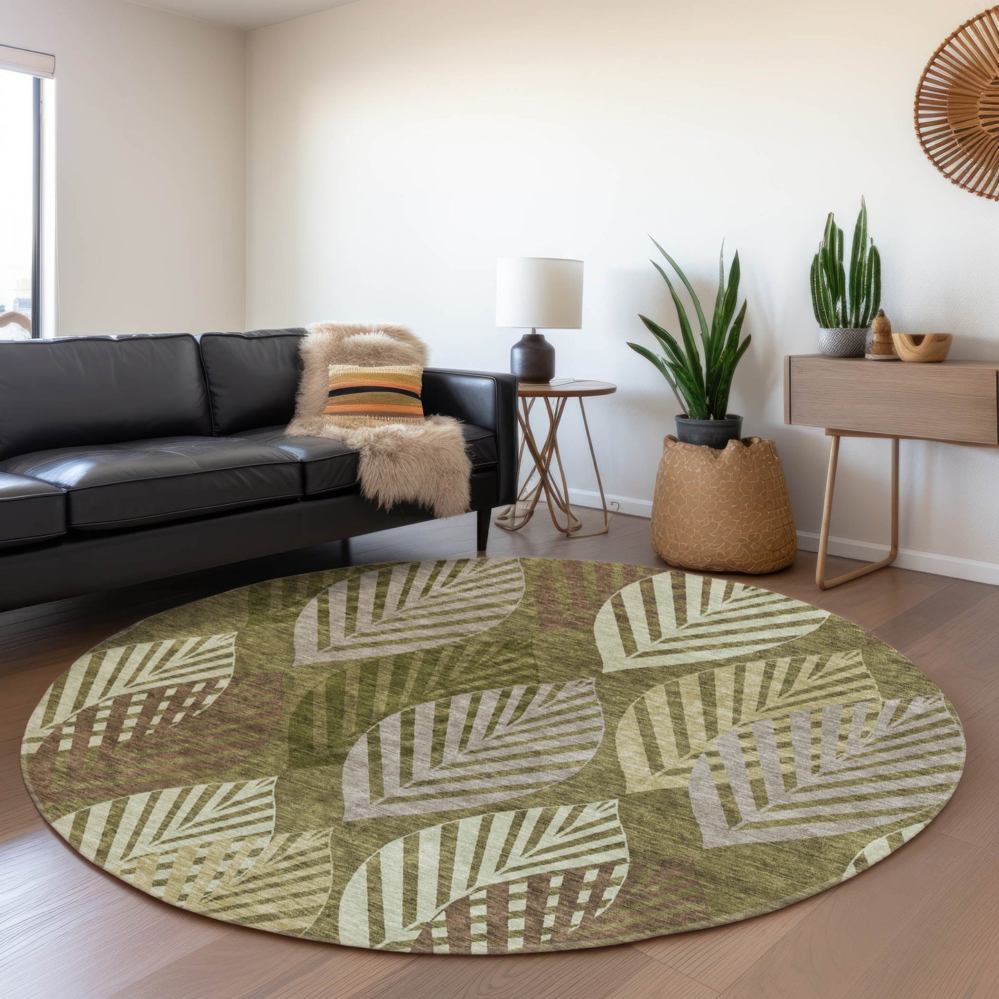 Addison Rugs Chantille ACN744OL 8 x 8 (ft) Olive Round Indoor/Outdoor Geometric Machine washable Area rug