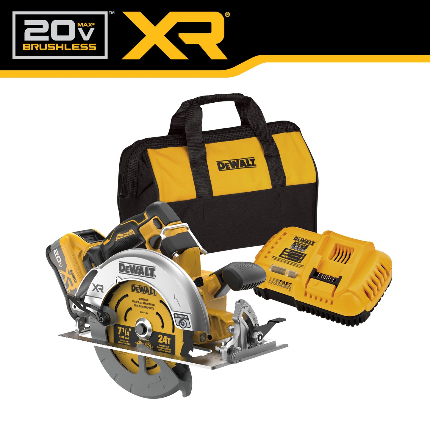 DEWALT XR 20-volt Max 7-1/4-in Brushless Cordless Circular Saw Kit (1-Battery & Charger Included) DCS590WW1