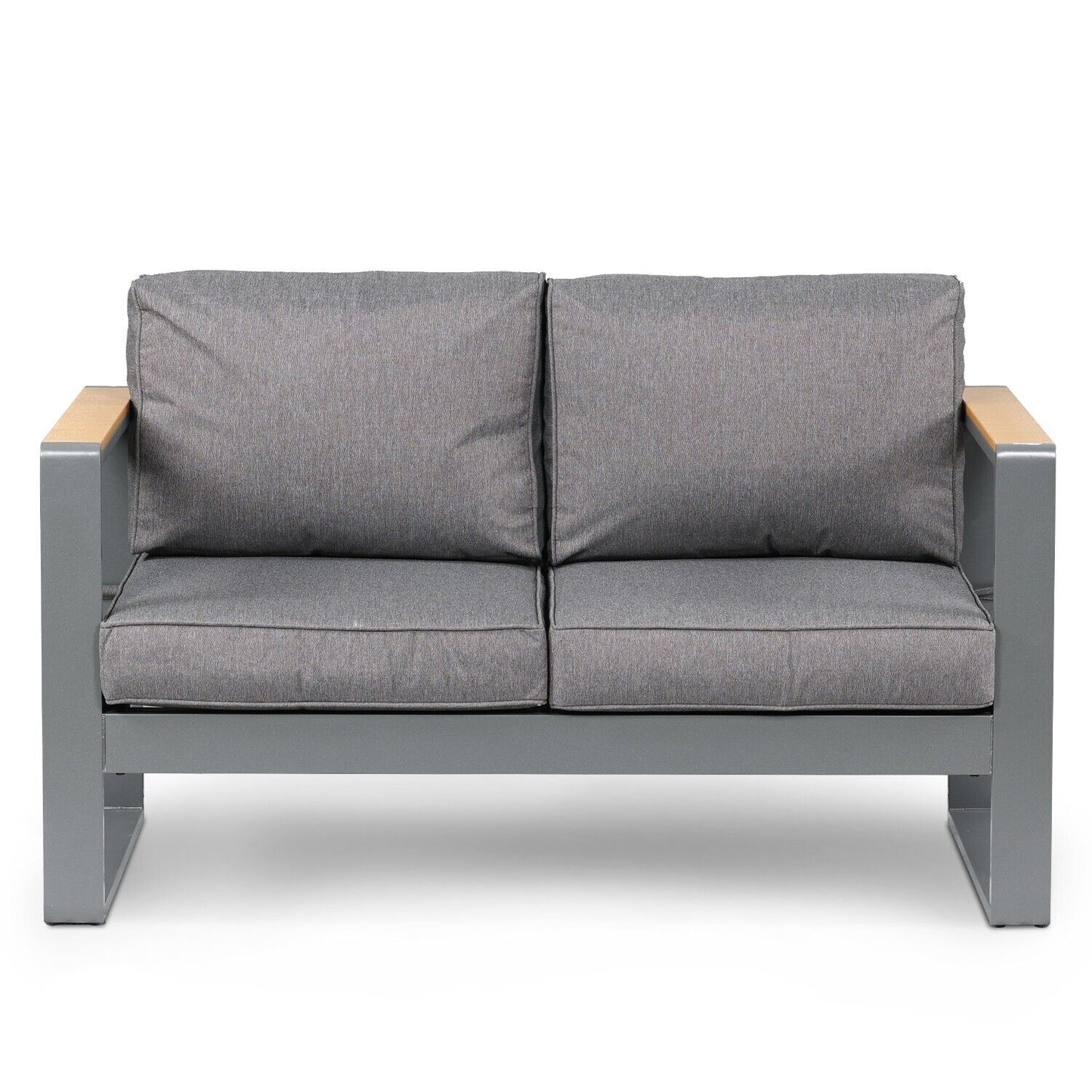 Aoodor Outdoor Loveseat with Gray Cushions and Iron Frame