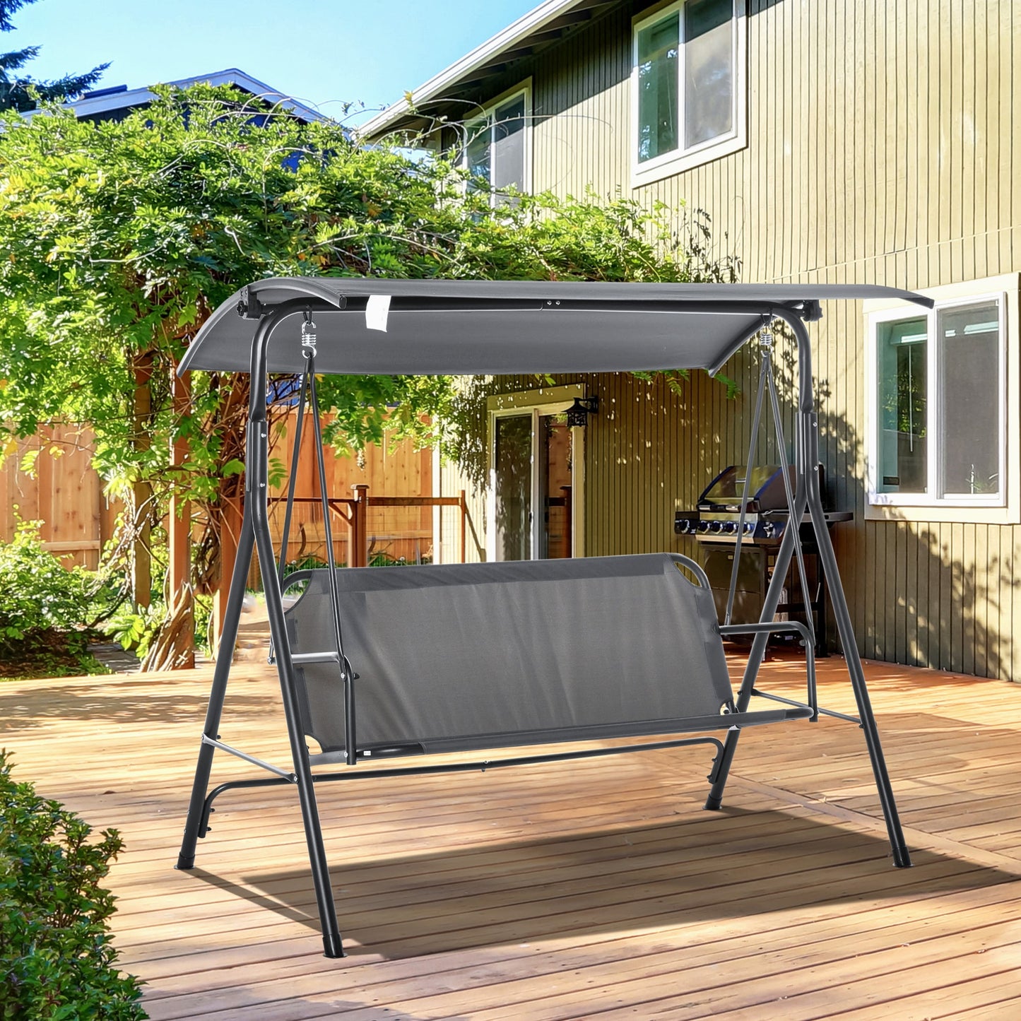 BABOOM Porch Swing with Stand 3 -person Gray Steel Outdoor Swing