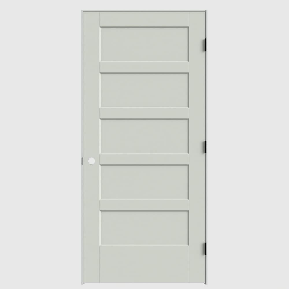 Masonite 36-in x 80-in Snow Storm Solid core 5-panel square Left hand Smooth Primed Molded composite Flat Jamb Single Prehung Interior Door