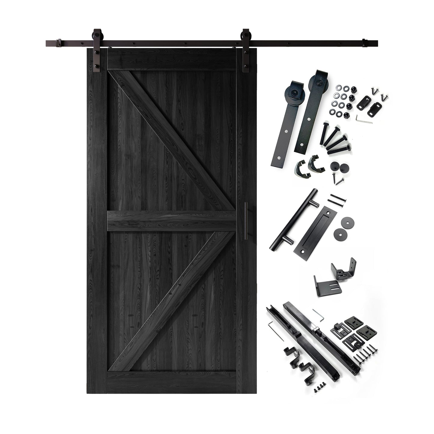 HOMACER 42-in x 84-in Black Prefinished K-frame Pine Wood Solid core Single Barn Door (Hardware Included)
