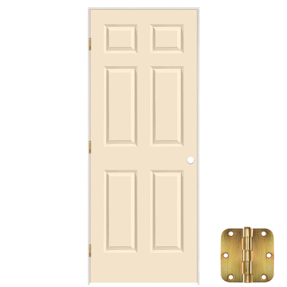 Masonite 32-in x 80-in Cream N Sugar Solid core 6-panel Right hand Smooth Prefinished Molded composite Flat Jamb Single Prehung Interior Door