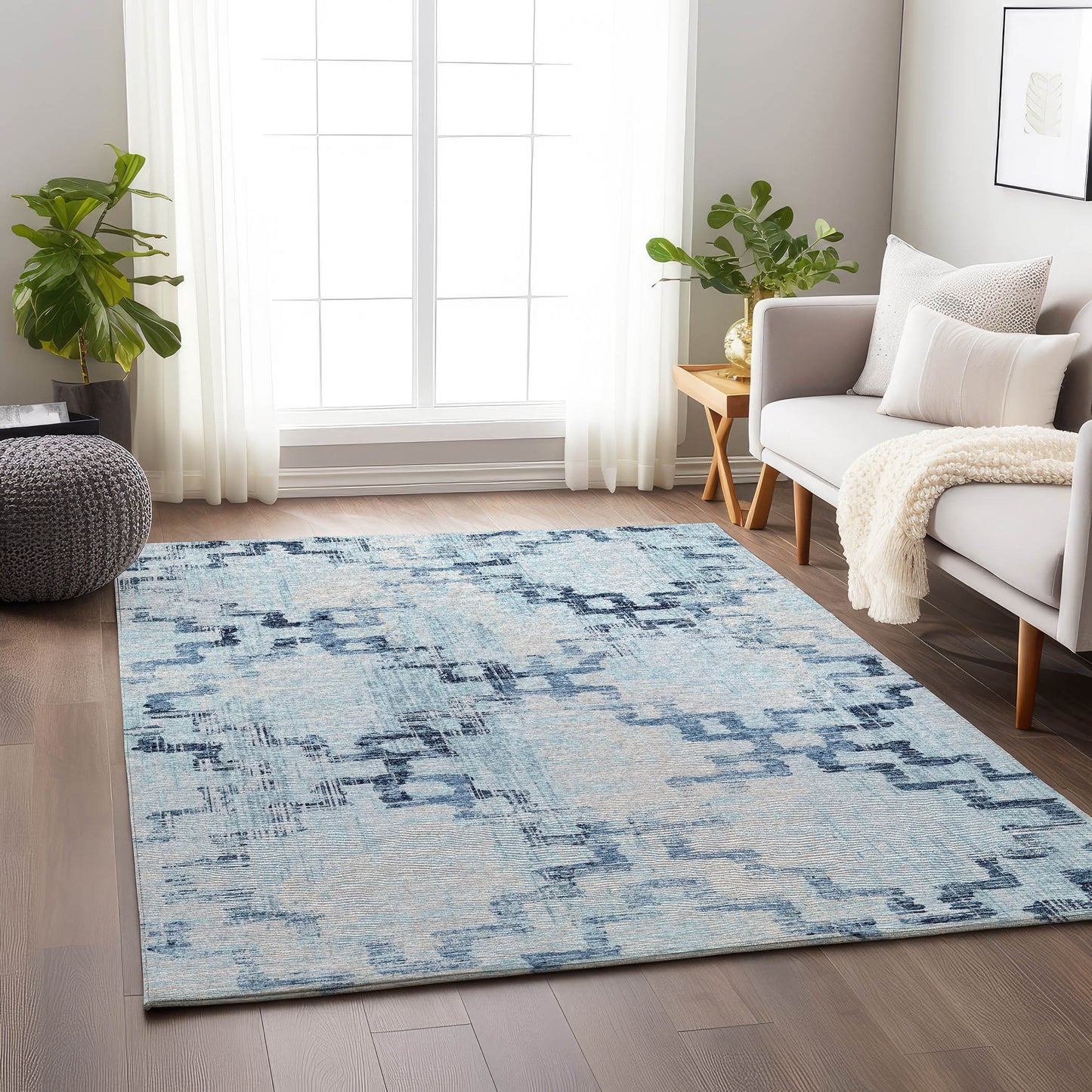 Addison Rugs Mayfield AMF121BL 8 x 10 (ft) Loomed Blue Rectangular Indoor Geometric Machine washable Pet Friendly Area rug