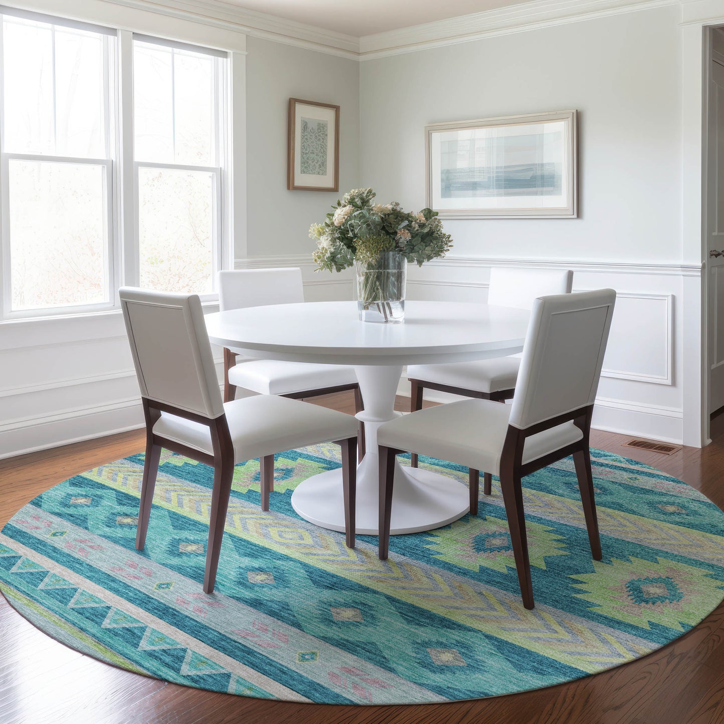 Addison Rugs Mayfield AMF178PC 8 x 8 (ft) Loomed Peacock Round Indoor Geometric Machine washable Pet Friendly Area rug
