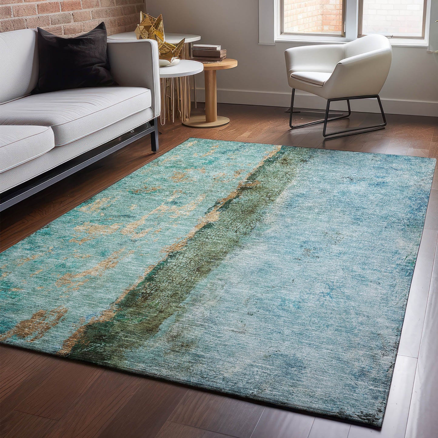 Addison Rugs Mayfield AMF605BU 8 x 10 (ft) Loomed Blue Rectangular Indoor Geometric Machine washable Pet Friendly Area rug