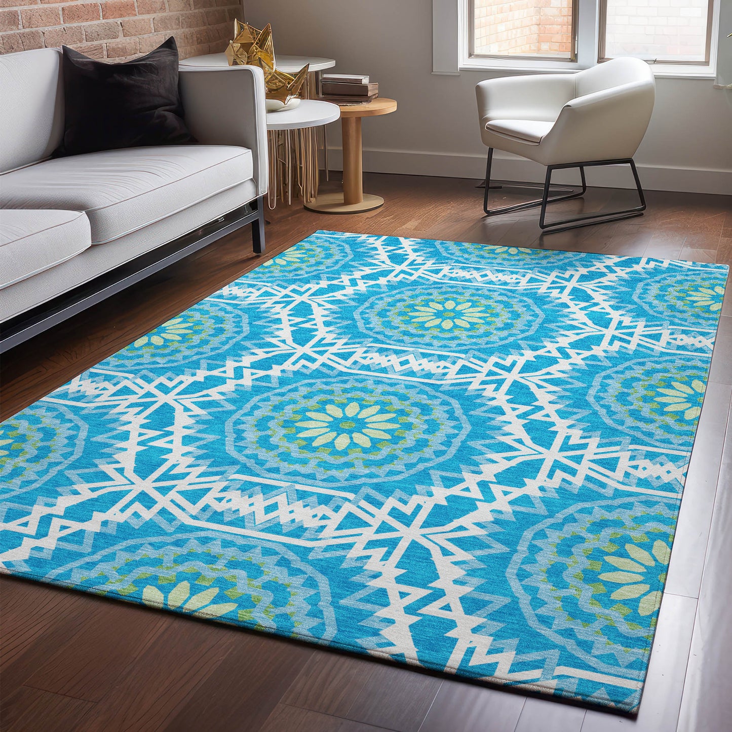 Addison Rugs Mayfield AMF619BU 8 x 10 (ft) Loomed Blue Rectangular Indoor Geometric Machine washable Pet Friendly Area rug