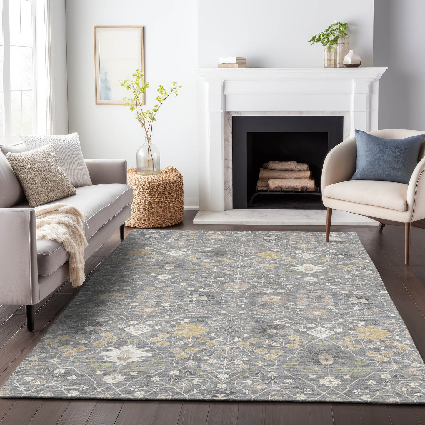 Addison Rugs Chantille ACN1009GY 8 x 10 (ft) Gray Rectangular Indoor/Outdoor Geometric Machine washable Pet Friendly Area rug