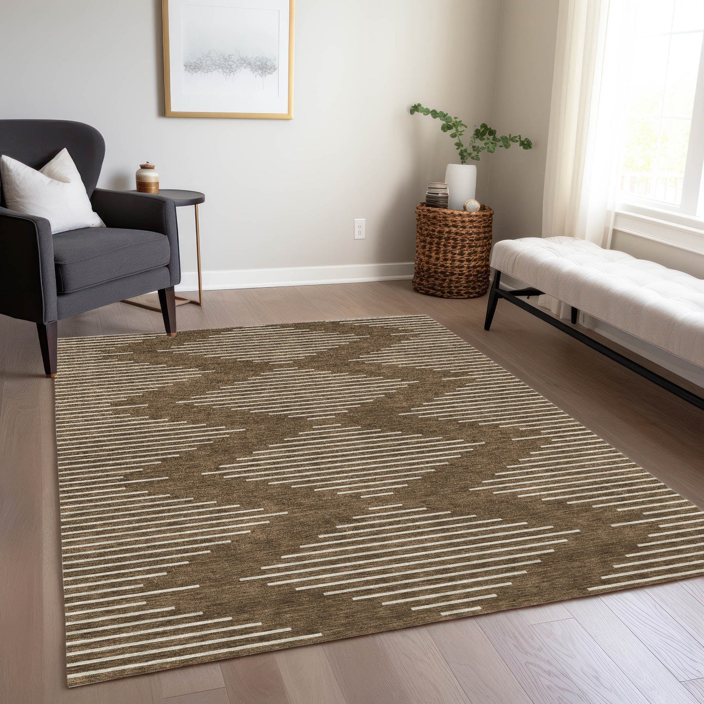 Addison Rugs Chantille ACN1016BR 8 x 10 (ft) Brown Rectangular Indoor/Outdoor Geometric Machine washable Pet Friendly Area rug