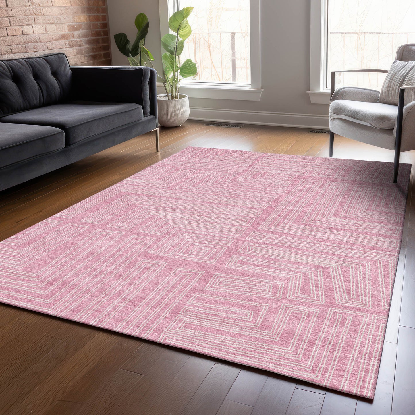 Addison Rugs Chantille ACN1045PI 9 x 12 (ft) Pink Rectangular Indoor/Outdoor Geometric Machine washable Pet Friendly Area rug