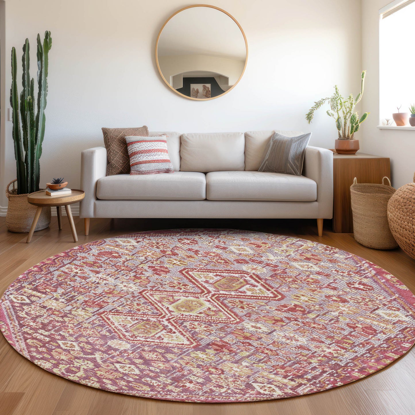 Addison Rugs Chantille ACN1834MM 8 x 8 (ft) Loomed Merlot Round Indoor/Outdoor Geometric Machine washable Pet Friendly Area rug