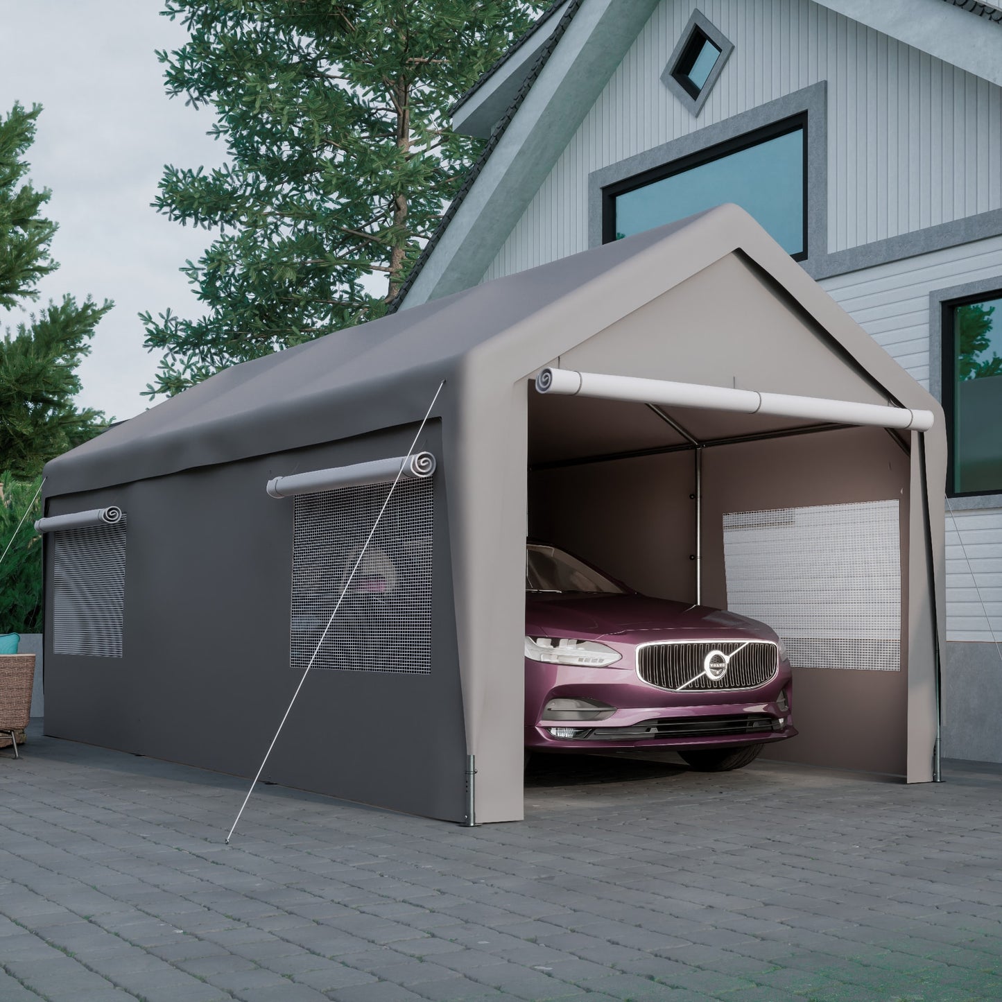 Xspracer 10.2-ft W x 19.45-ft L x 9.08-ft H Gray Metal Carport with Polycarbonate Roof