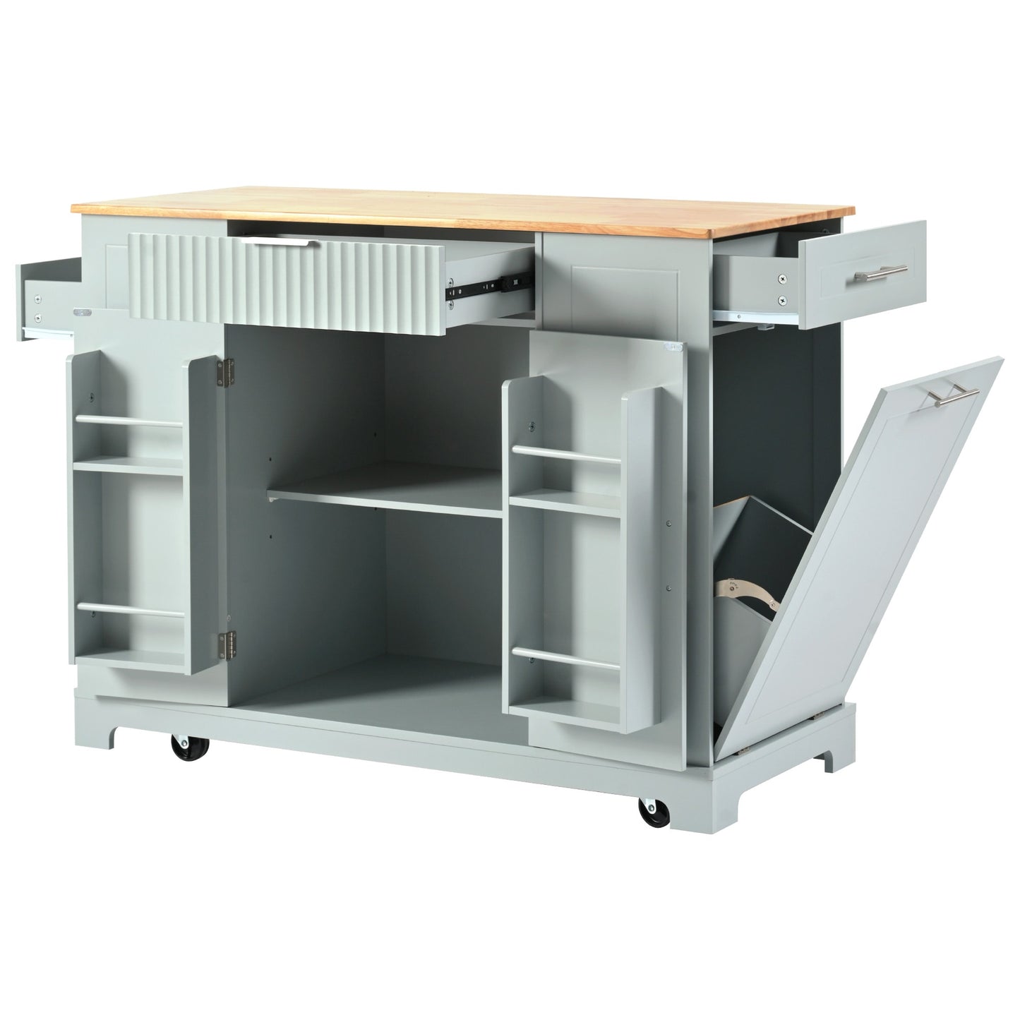 SINOFURN Gray MDF Base with Wood Wood Top Rolling Kitchen Island ( 20.5-in x 48.5-in x 36.4-in )