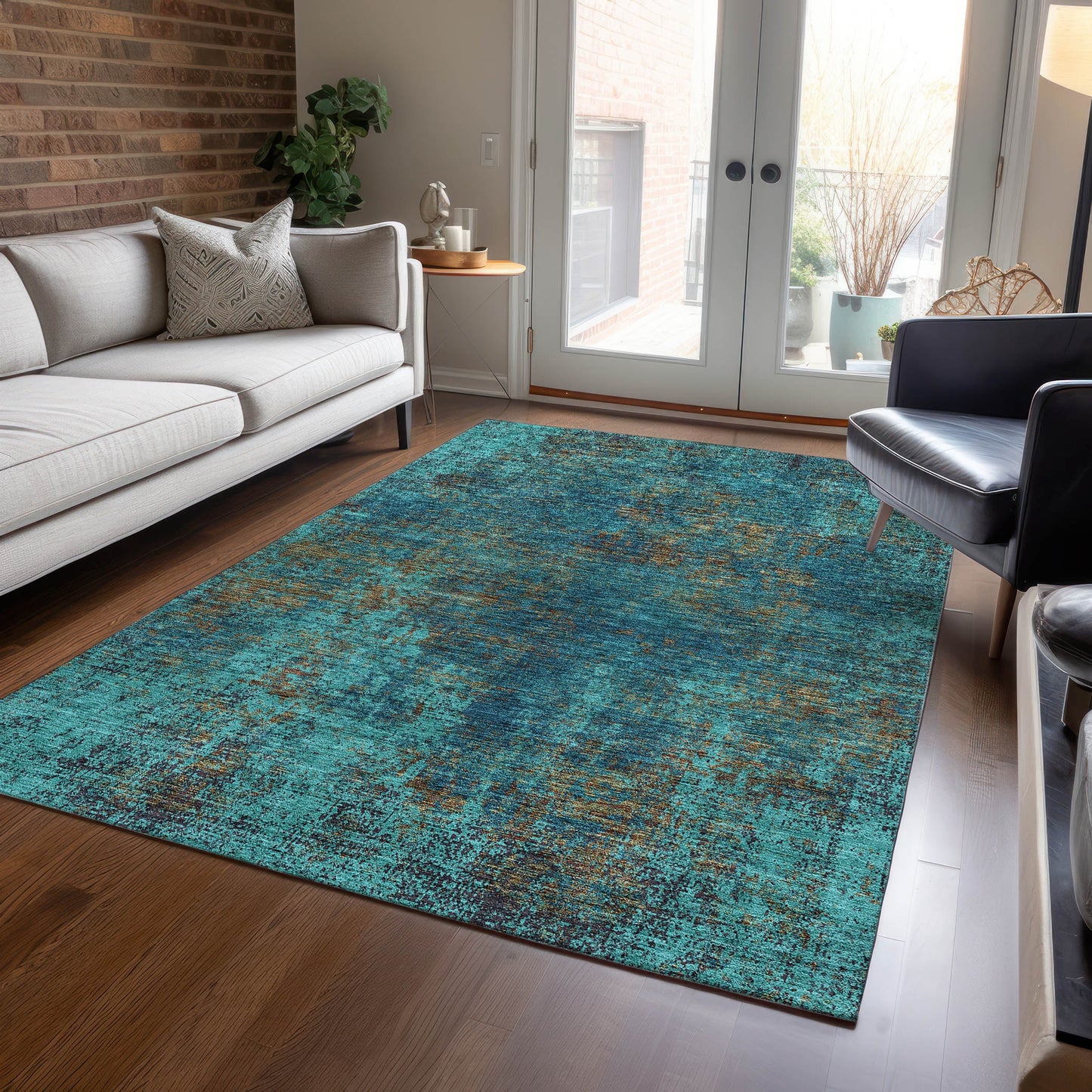 Addison Rugs Chantille ACN940TE 8 x 10 (ft) Loomed Teal Rectangular Indoor/Outdoor Machine washable Pet Friendly Area rug