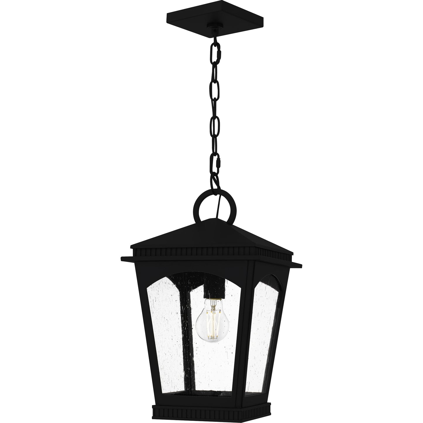 Quoizel Huck 1 -Light Earth Black Traditional Seeded glass Rectangle Outdoor Hanging Pendant light