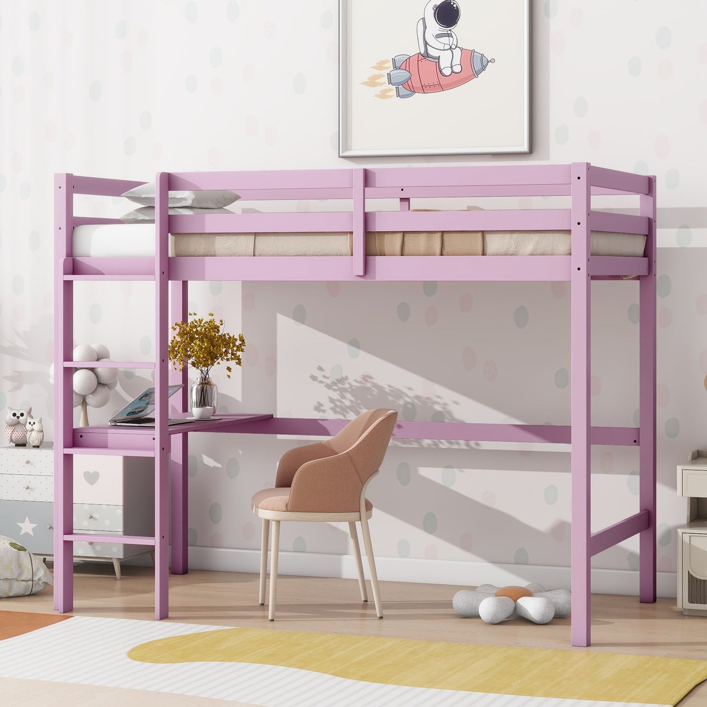 Yiekholo Pink Twin loft Bunk Bed