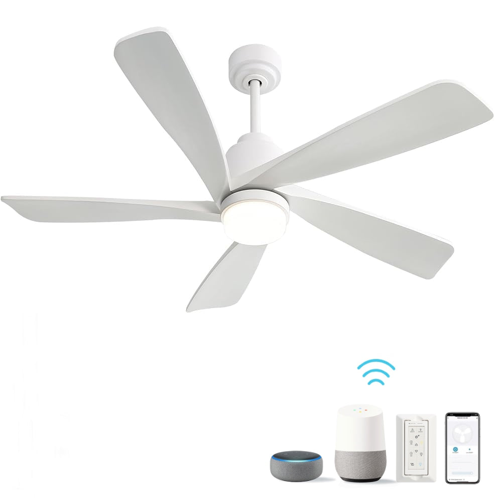 LuxeCraft 52-in Integrated LED Smart White with Matte Blades Ceiling Fan With Light - Remote Included ( 5 -Blade )