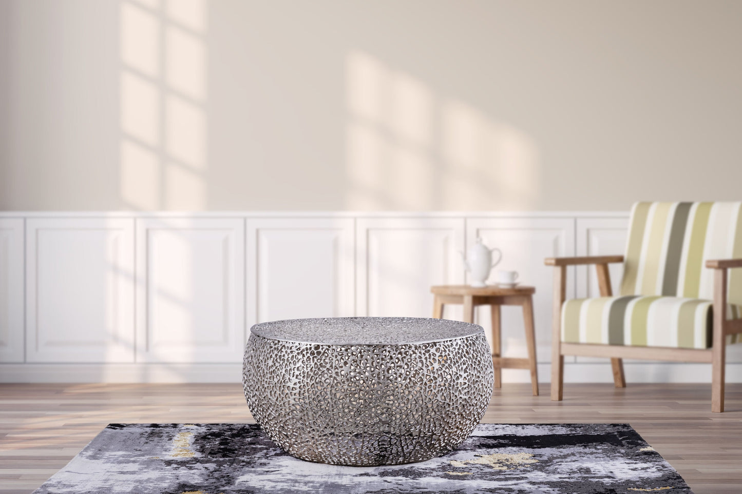 Galaxy Modern Oval Metal Silver 32-in W x 16-in H Coffee Table