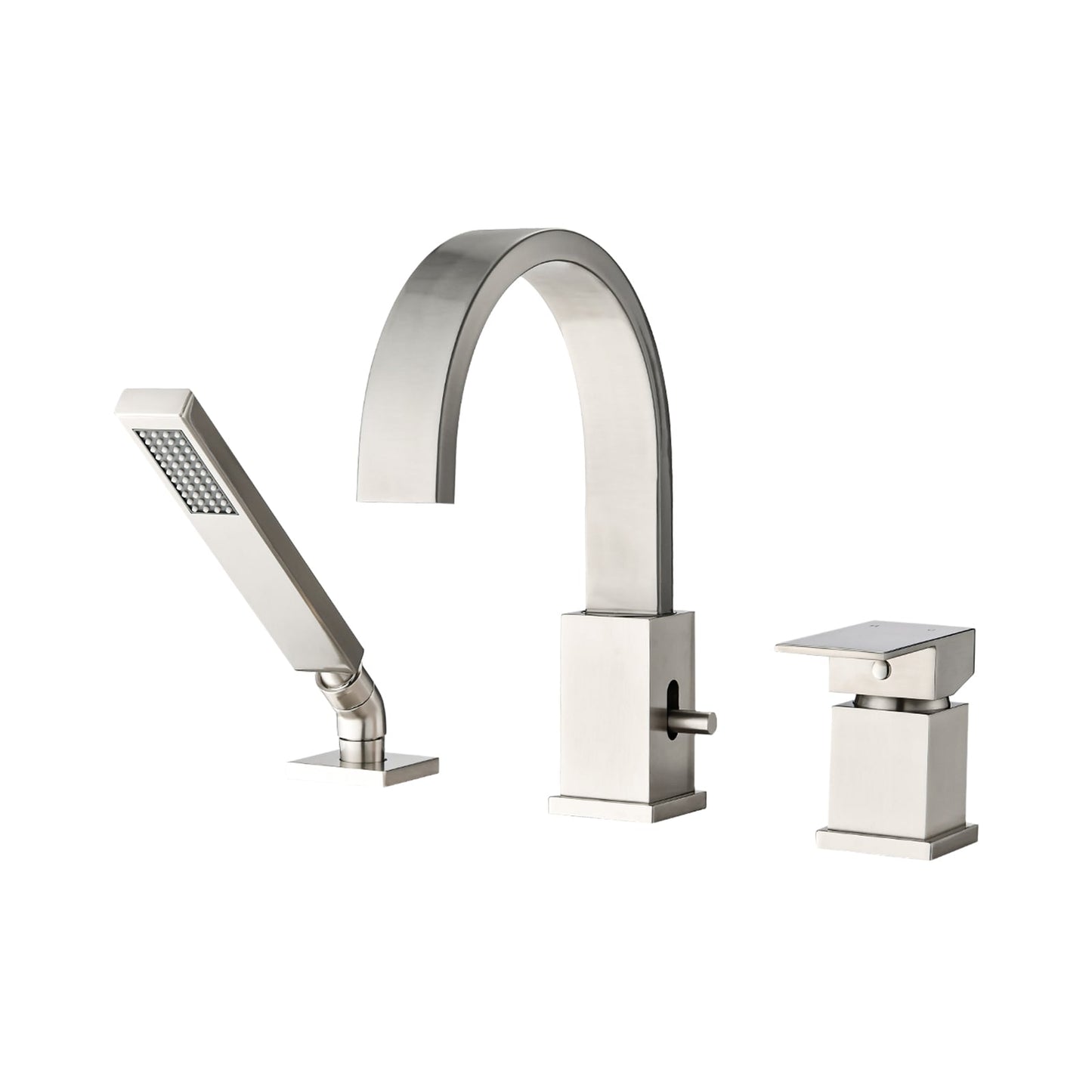 WELLFOR Nickel 1-handle Deck-mount Roman Mid-arc Bathtub Faucet with Hand Shower ( Valve Included )