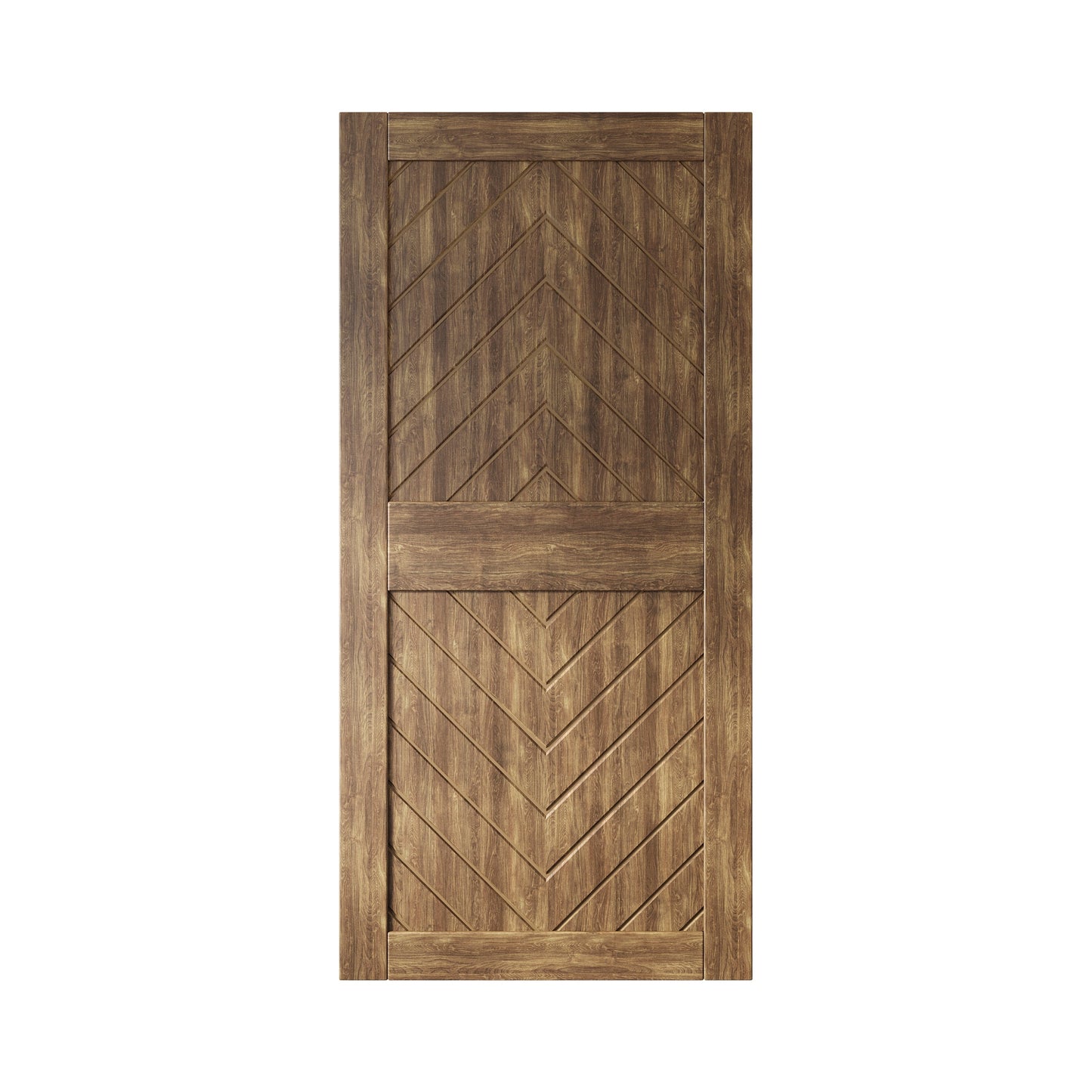 HOMACER 32-in x 84-in Dark Walnut Herringbone Pine Wood Solid core Single Barn Door (Hardware Not Included)