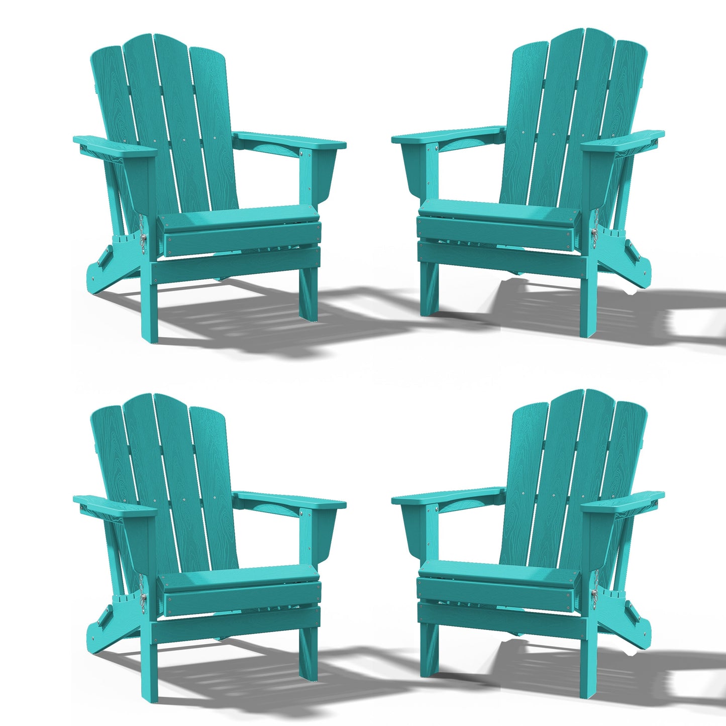 JEAREY HDPE Folding Adirondack Chair Set of 4 Set of 4 Stackable Tiffany Blue HDPE Frame Stationary Adirondack Chair with Slat Seat
