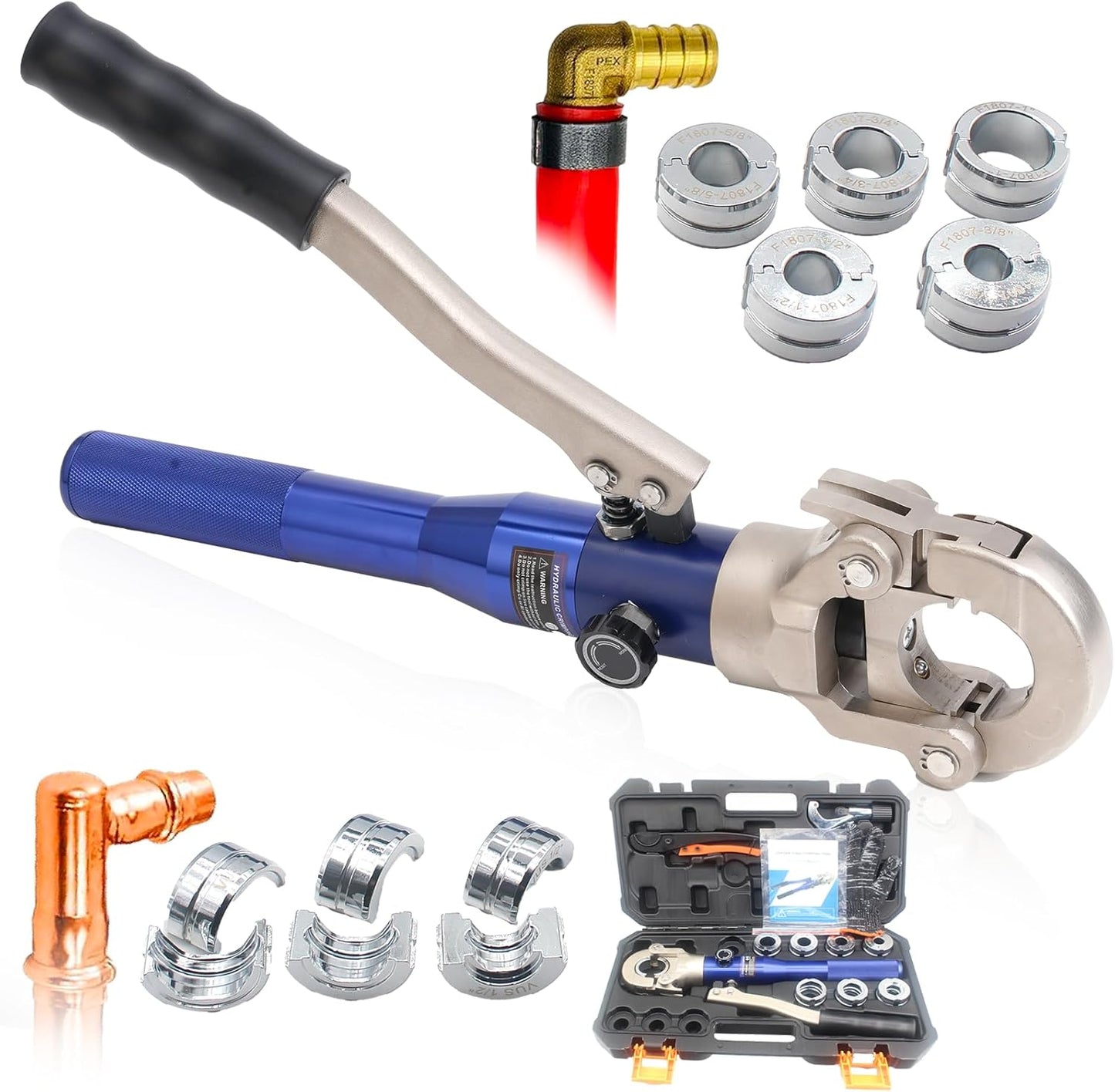 BANCHEE Hydraulic Copper Tube Fittings Crimping Tool with 1\/2,3\/4 and 1-inch Jaw for ProPress Copper Fitting Pipe Reparing tools (w\/ 2 die set)