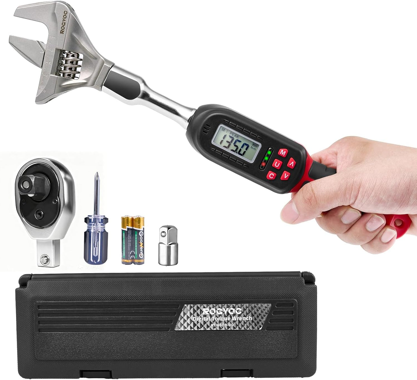Adjustable Digital Torque Wrench 2.2-73.7 ft.lb\/3-100 N.m, Interchangeable Electronic Torque Wrench with 42 mm Open End and 1\/2 inch Ratchet, 2% Accuracy, LED Buzzer Alert, for HVAC
