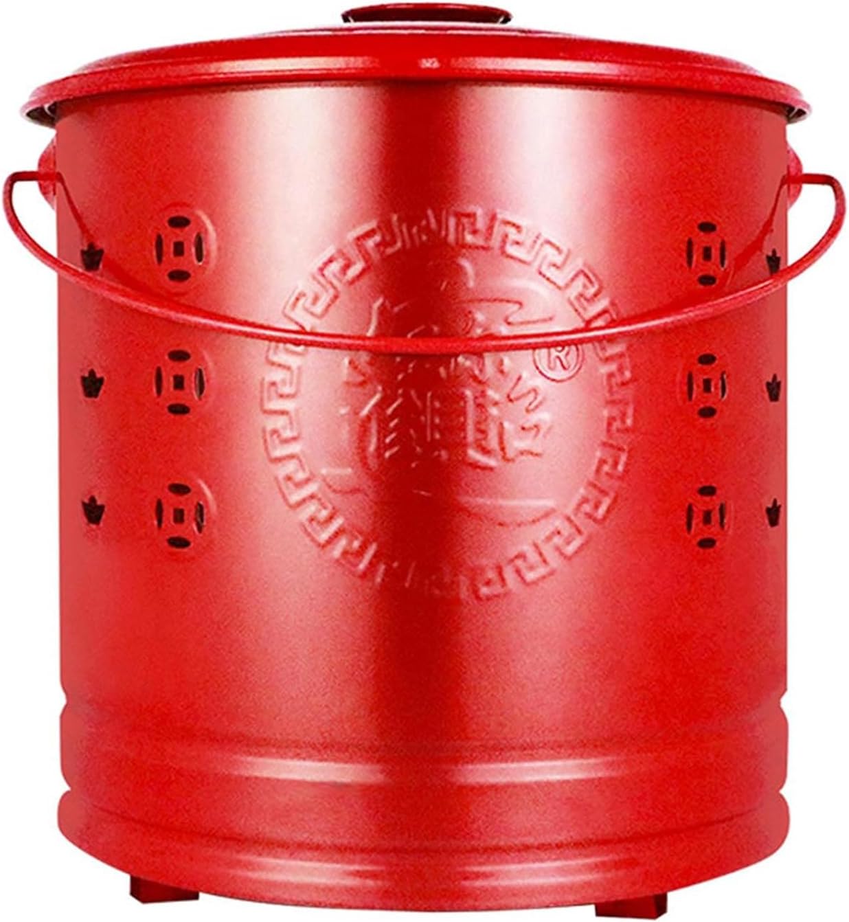 Outside Stainless Steel Burn Barrels for Burning Trash,Garden Waste Incinerator with Lid and Handle,Metal Burn Cage for Paper,Leaf,Yard Debris(15.7" D x 6.5" H, Red)