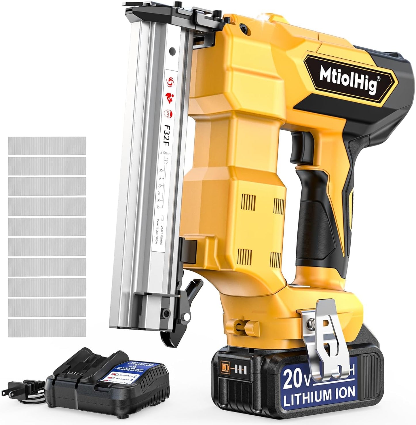MtiolHig Cordless Brad Nailer Compatible with Dewalt 20V Battery, 18 Gauge 5\/8 to 1-1\/4 Inch Nail Gun with 1 x 3.0Ah Rechargeable Battery, Powered Electric Tool Set Brushless Motor 2 Modes