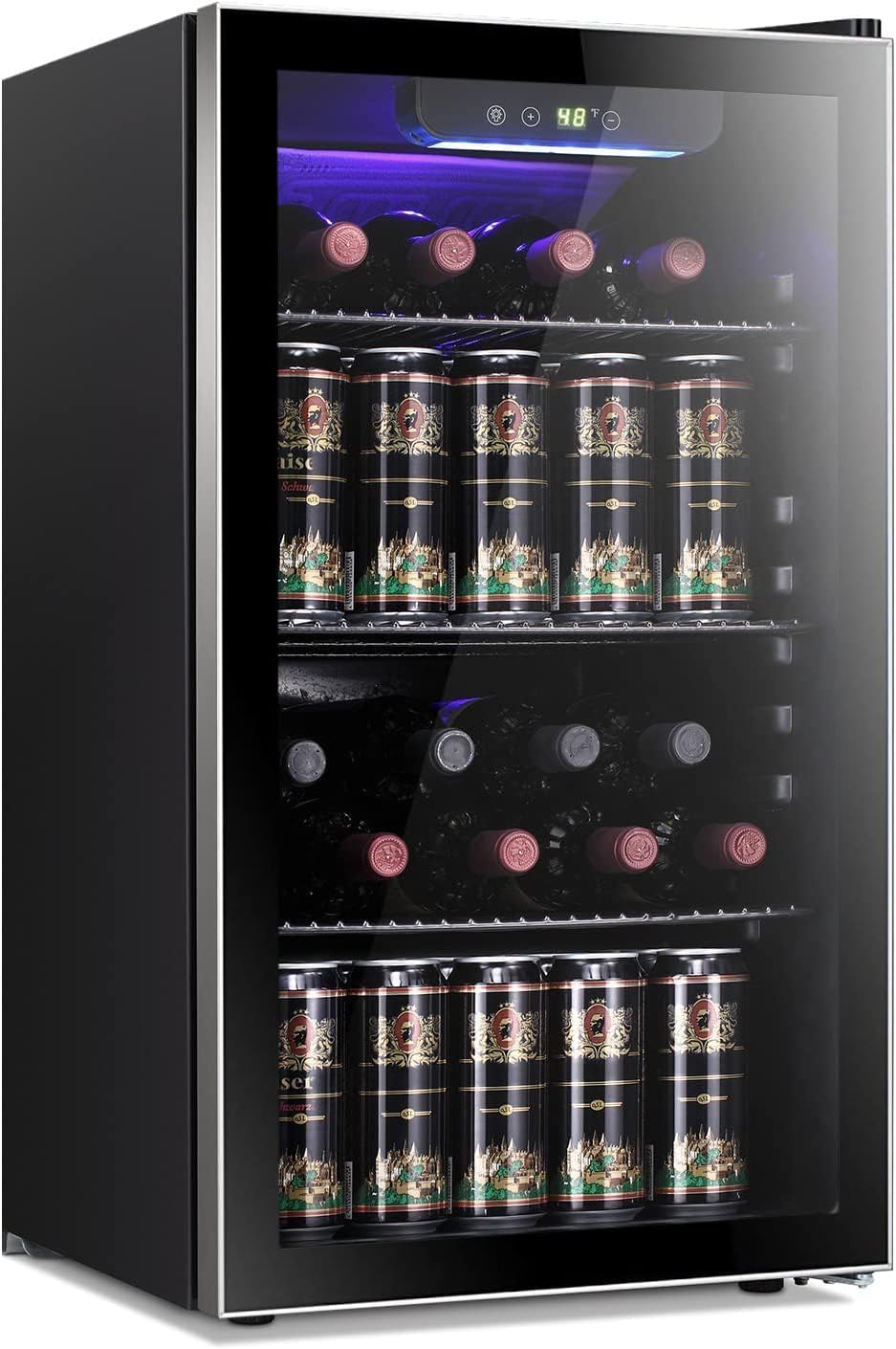 Antarctic Star 26 Bottle 130 Can Wine Cooler\/Cabinet Beverage Refrigerator Mini Wine Cellar Beer Soda Clear Glass Door Bar Fridge Quiet Compressor Adjust Temp Freestanding Indoor Use 3.2cu.ft Black