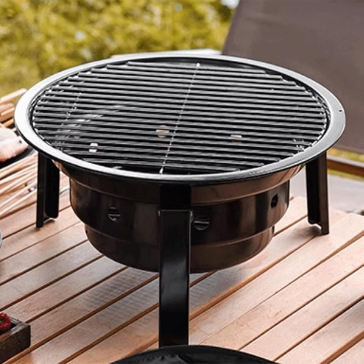 Portable Fire Pit Grill,Wood Burning BBQ Grill Foldable for Outdoor Camping, Backyard, Patio & Garden, with Removable Ash Pan & Storage Bag, Ideal for Bonfire, Picnic, Cooking & Tea Brewing