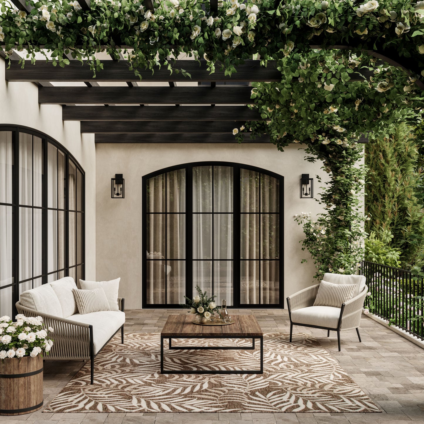 Nourison Home Garden Oasis 9 x 12 (ft) Loomed Mocha Rectangular Indoor/Outdoor Floral/Botanical Tropical Area rug