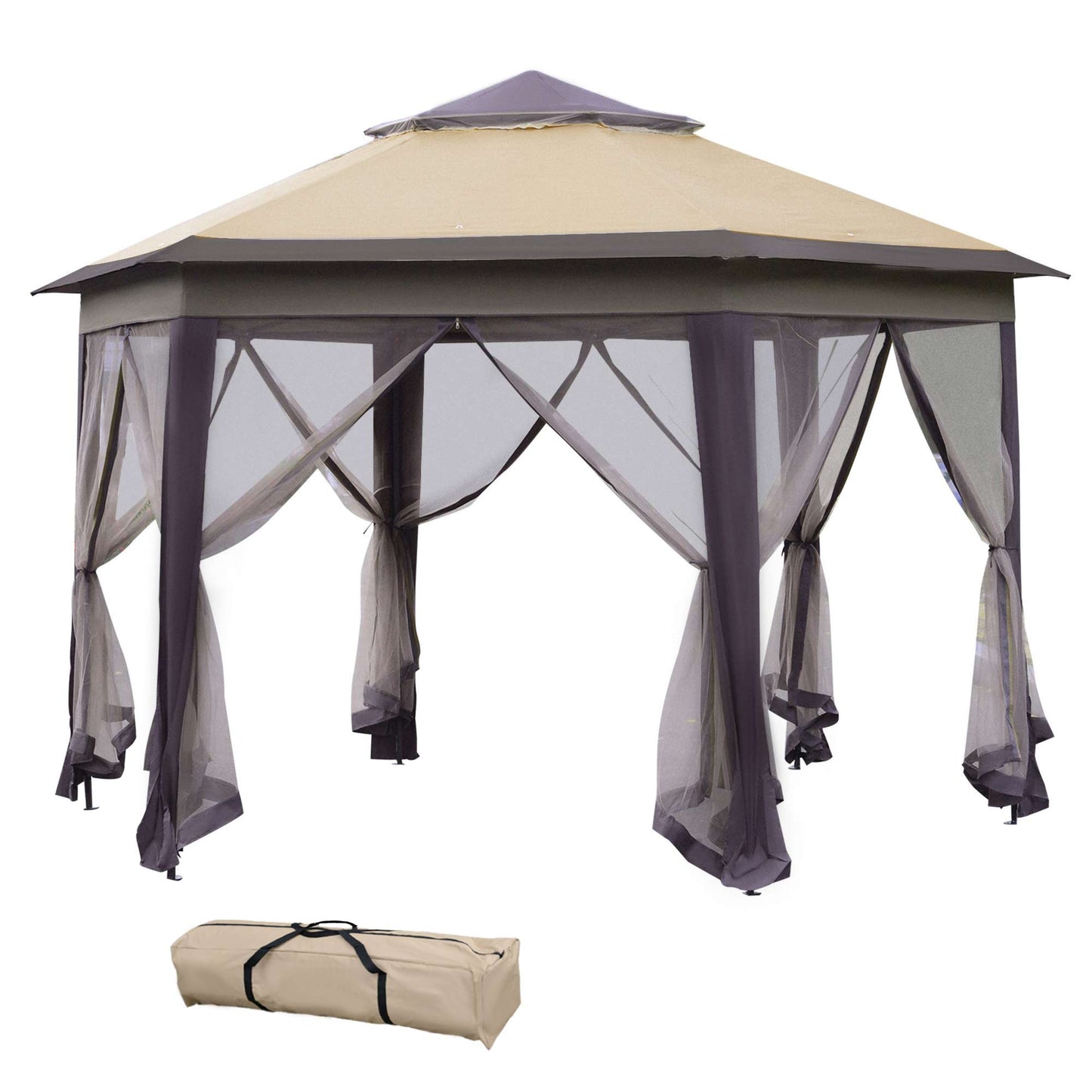 Siavonce 13.25-ft x 11.25-ft Beige Gazebo with Soft Top Roof (Screen Included)