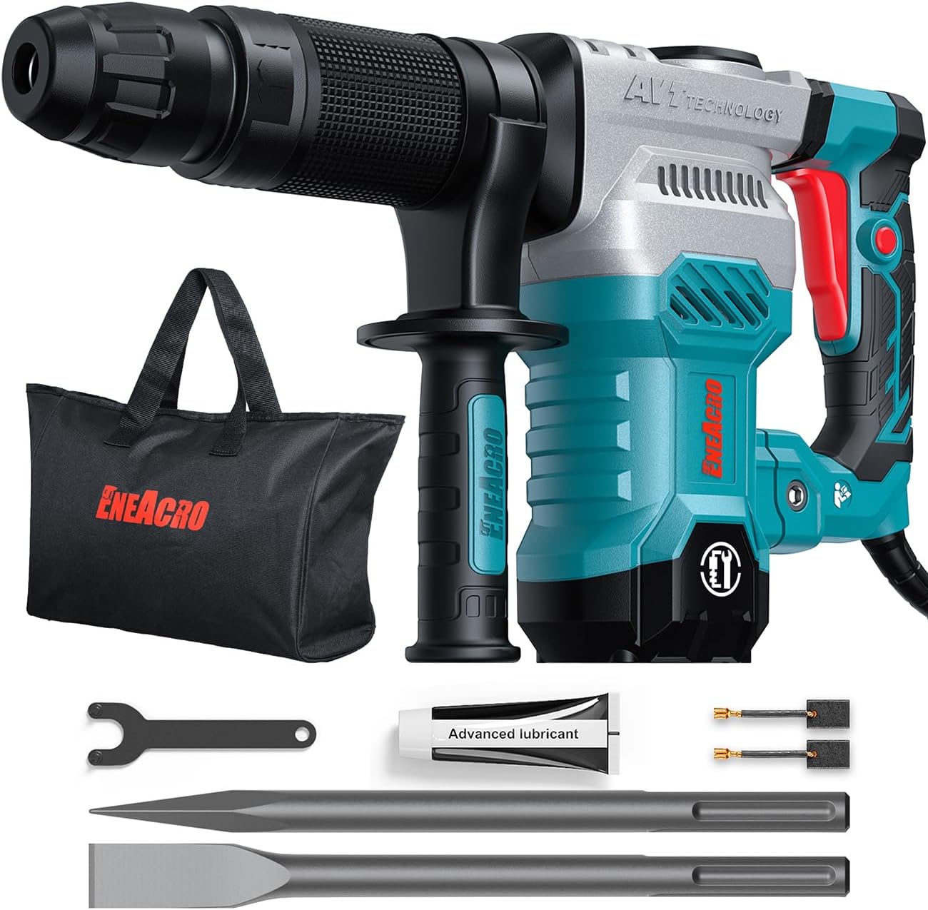 ENEACRO SDS-Max Demolition Jack Hammer for Concrete, Lightweight 11 Amp Electric Demo Chipping Hammer,Aluminum Alloy Shell, Vibration Control, Includes Grease, Tool Bag and Chisels