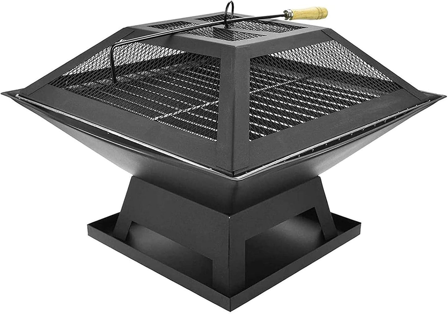 Barbecue Grill Square Outdoor Metal Firepit, with Spark Screen Log Poker and Cover Grill Table, forrd Patio Garden Stove Wood Burning Fire Pit